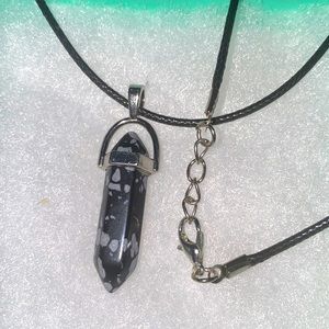 Boho Obsidian Crystal Black Cord Necklace 16-18”